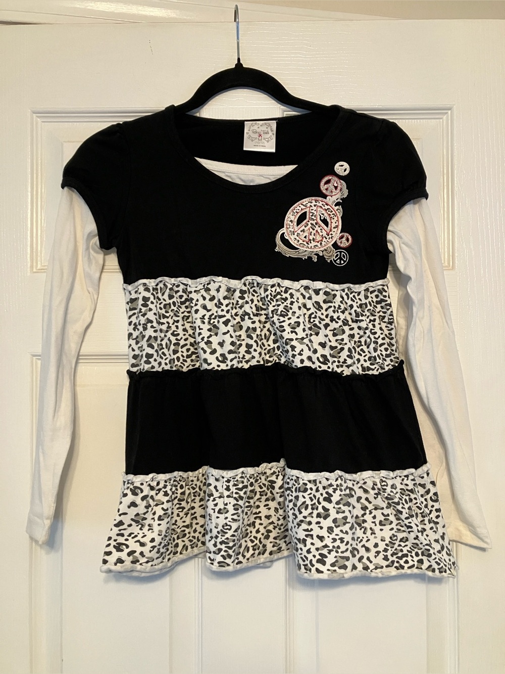 Pony Tails 2010 leopard print tiered girls tunic top long sleeve peace sign 10